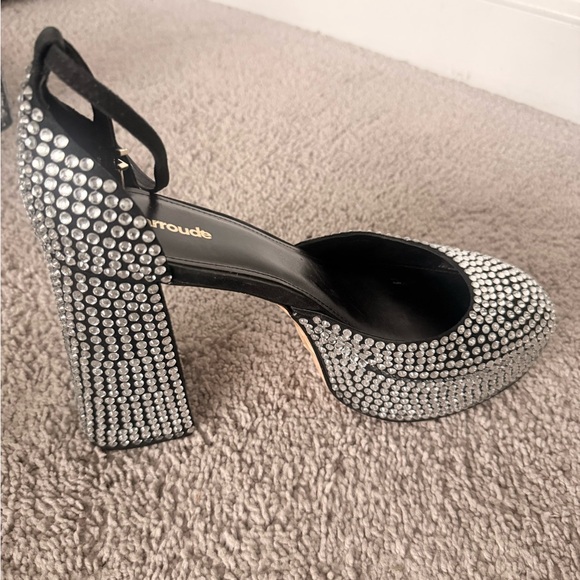 Larroude Black Platform Block Heels with Silver Crystal Accents (BRAND NEW) - Picture 6 of 9